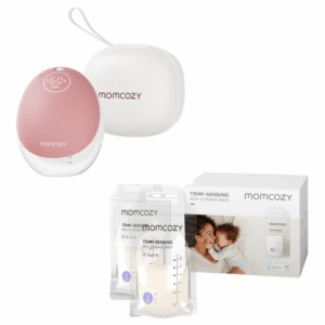 Temperature Sense Momcozy Breast Pump M9 | Red Single & Momcozy Breastmilk Storing Bags - Set